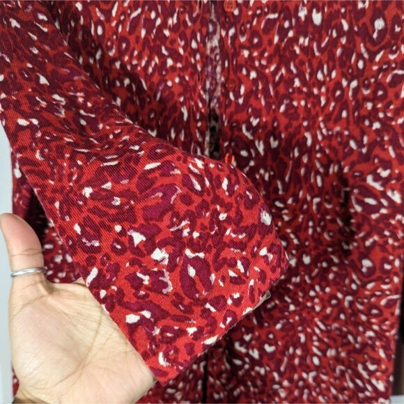 Garnet Hill Womens Red Animal Print Merino Wool Cardigan Sz‎ L Mature Mob Wife - Picture 4 of 6